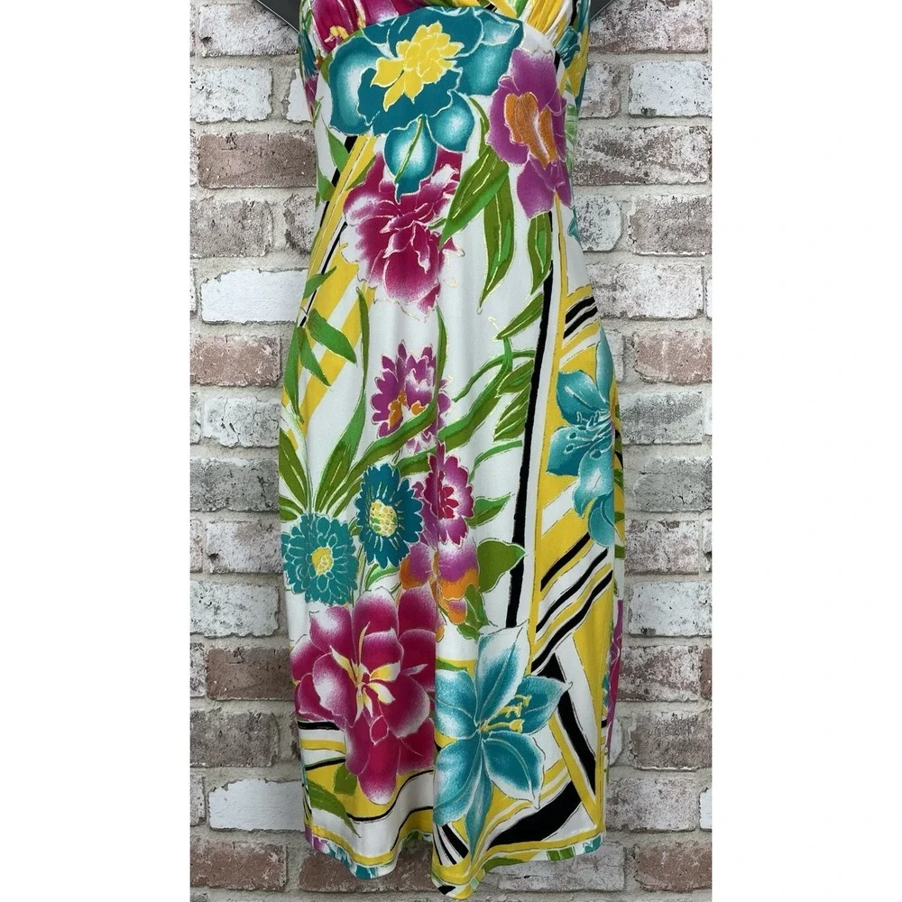 Cache Vintage 90's Tropical Floral Halter Bodycon Stretch Dress - size‎ 0